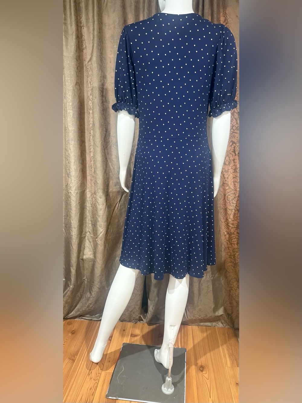Boden Navy Polka Dot VโNeck Midi Dress - Picture 2 of 10